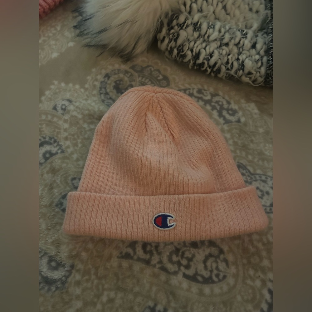 Peachy pink Champion beanie.